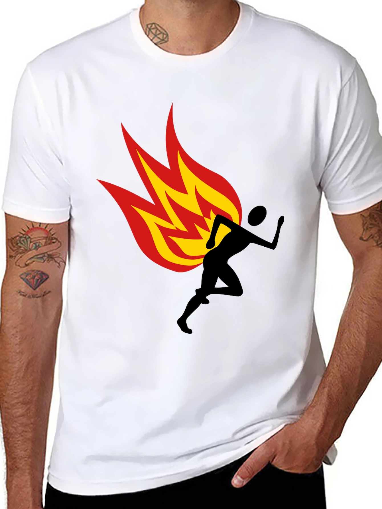 Flaming Runner Graphic Tee - Black Cotton Blend
