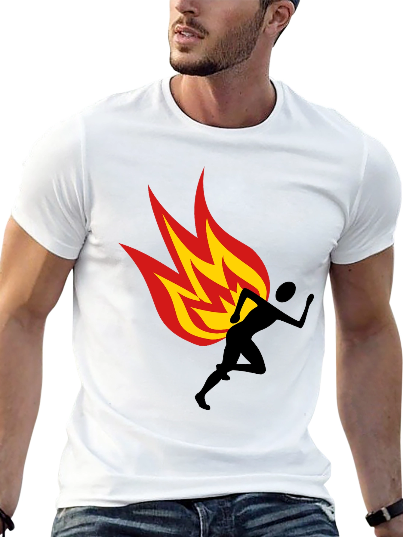 Flaming Runner Graphic Tee - Black Cotton Blend