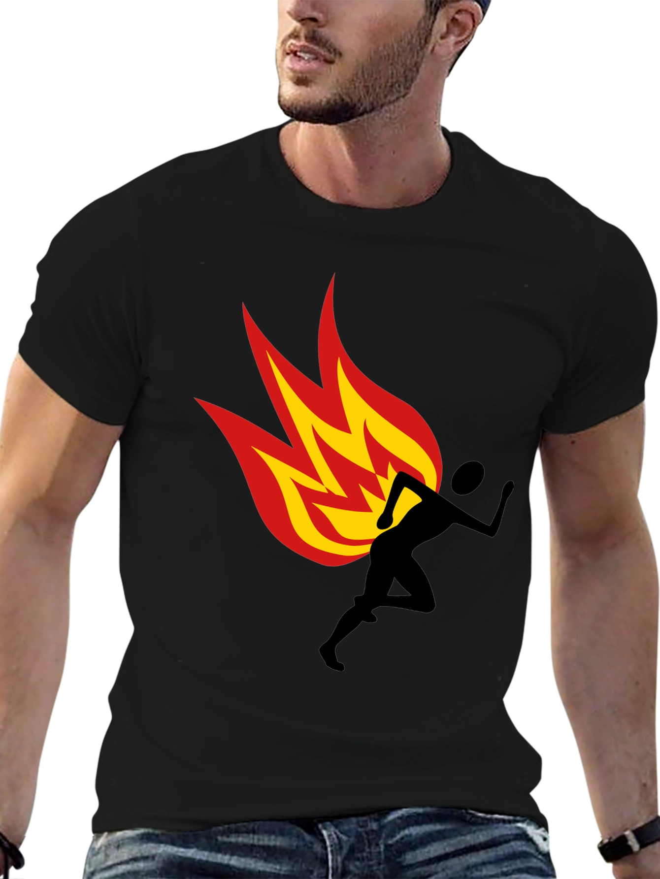 Flaming Runner Graphic Tee - Black Cotton Blend