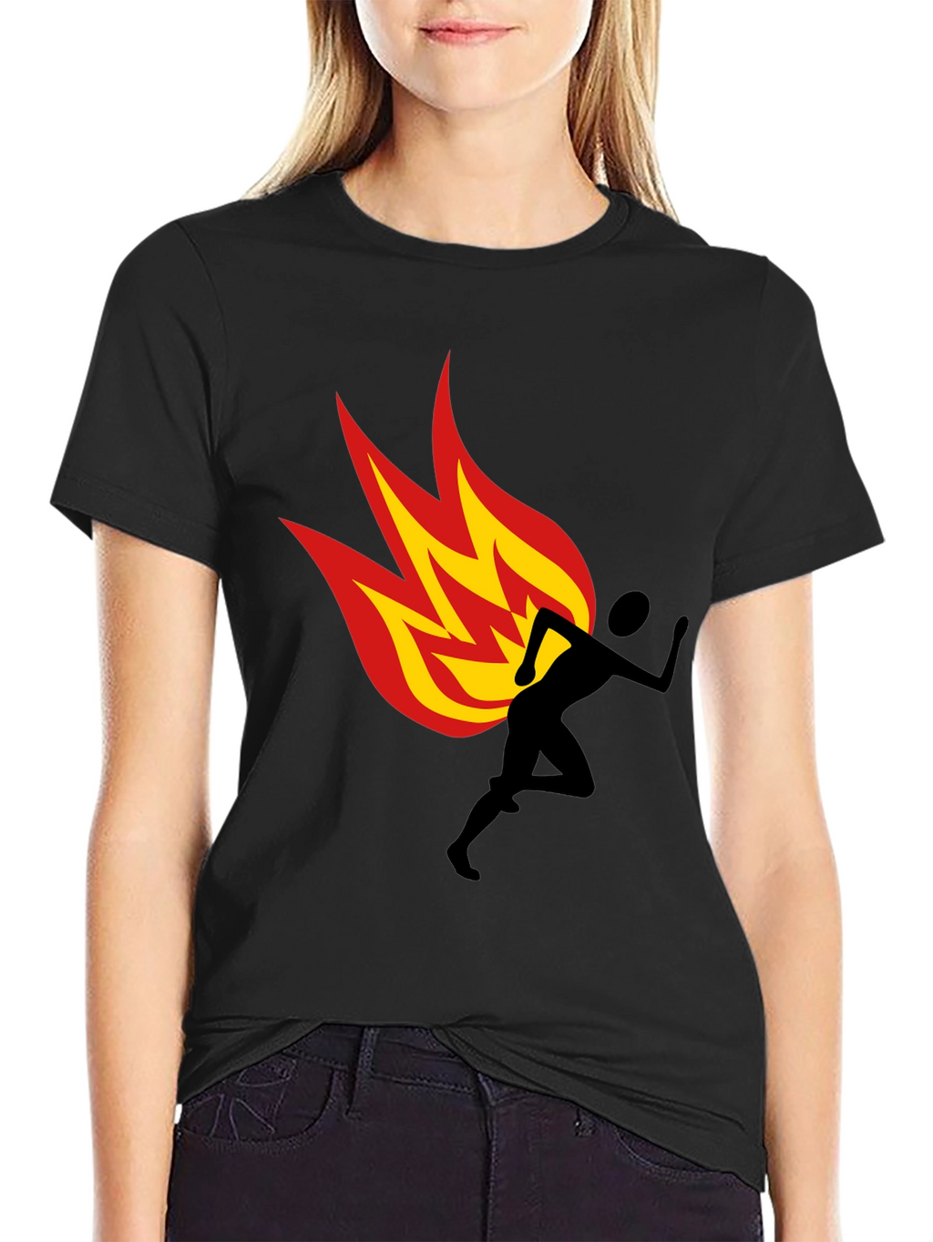 Flaming Runner Graphic Tee - Black Cotton Blend
