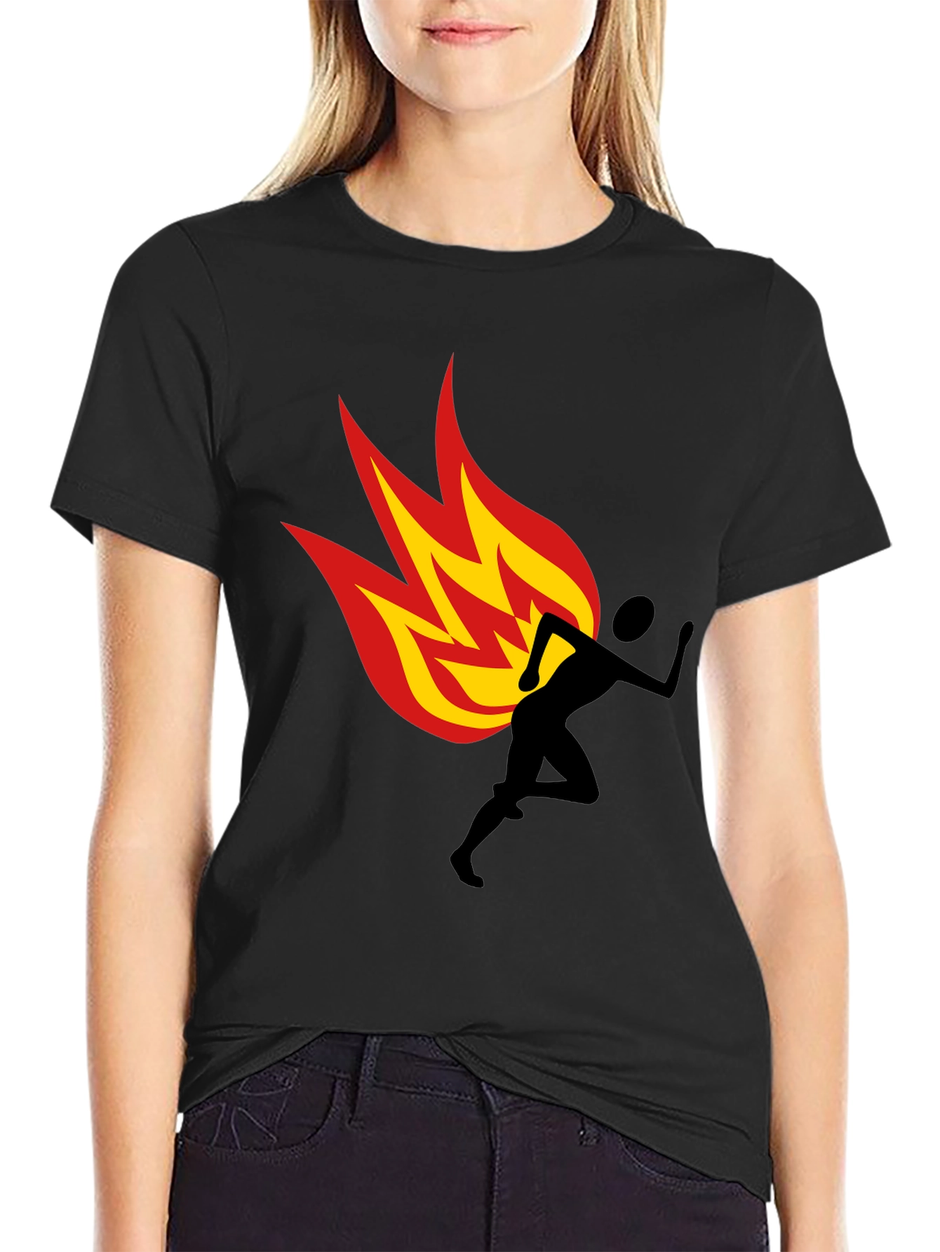 Flaming Runner Graphic Tee - Black Cotton Blend