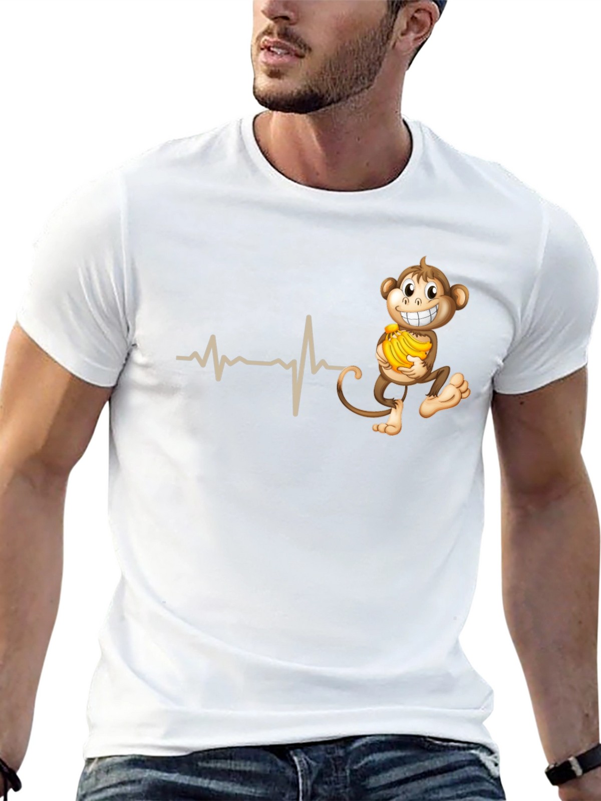 Funny Monkey Heartbeat T-Shirt - Novelty Tee
