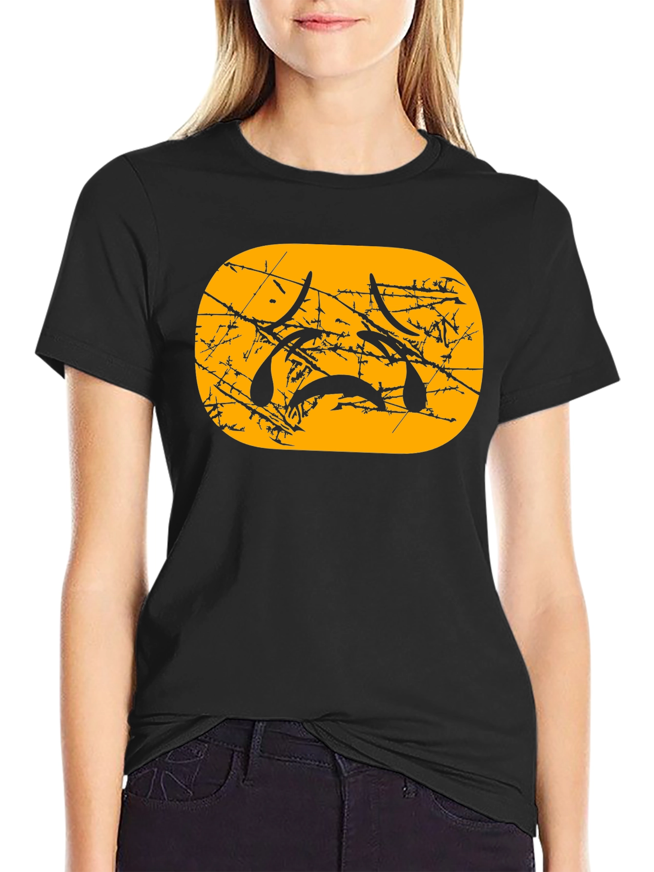 Sad Emoji Graphic Tee - Black Cotton Blend