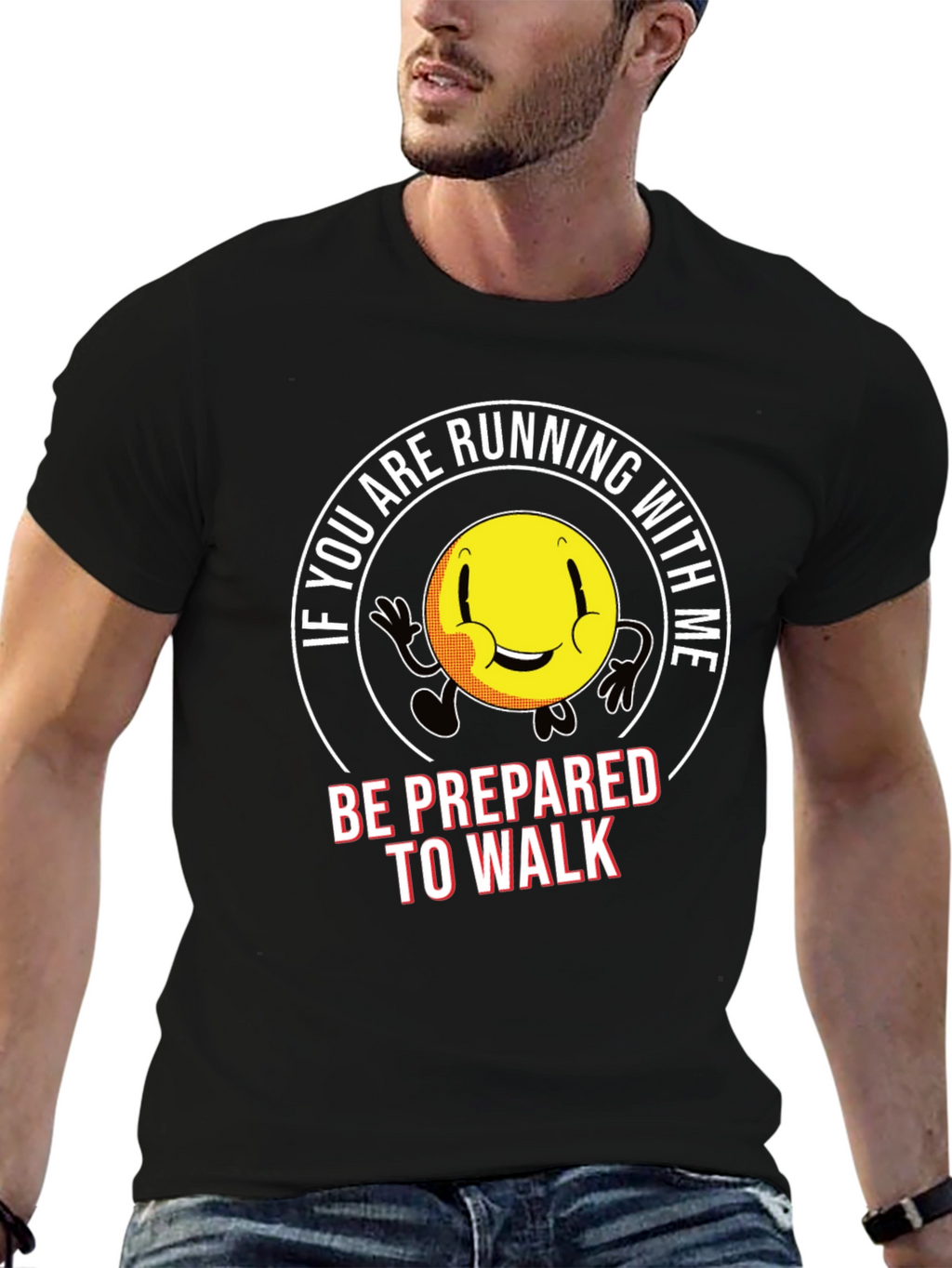 Running Smiley Face Graphic T-Shirt