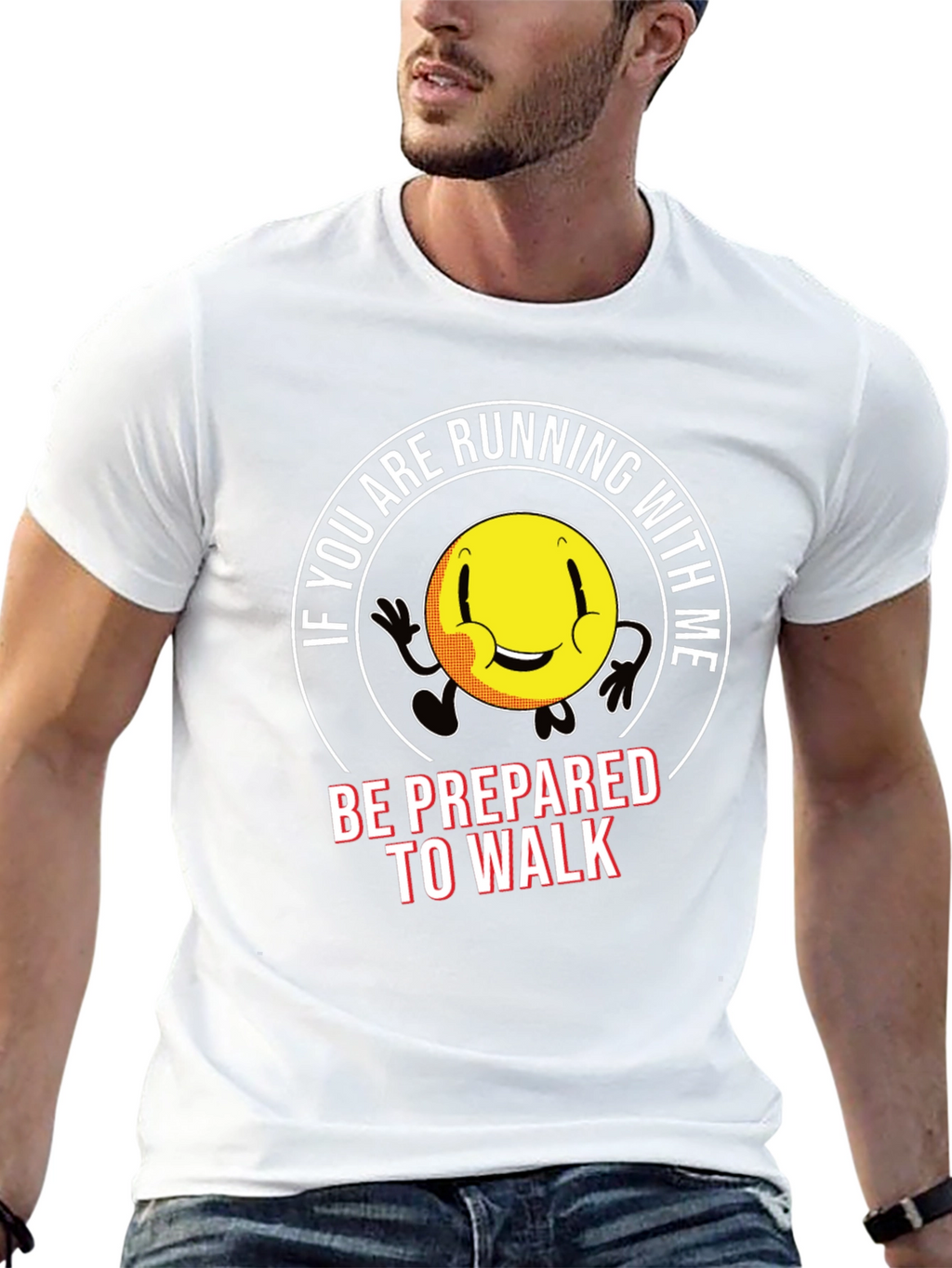 Running Smiley Face Graphic T-Shirt