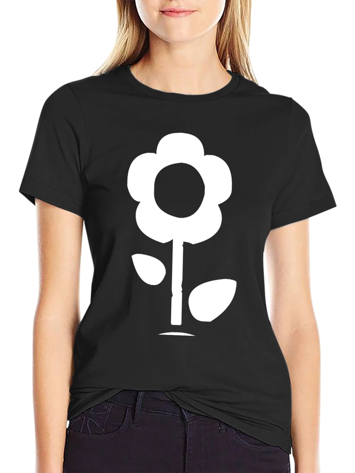 Flower Graphic Tee - Black Cotton T-Shirt