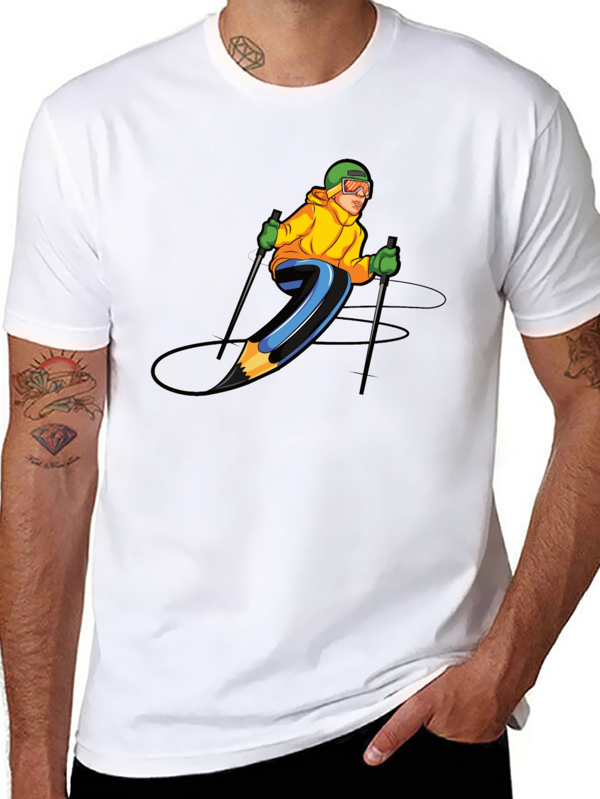 Skiing Pencil Graphic T-Shirt
