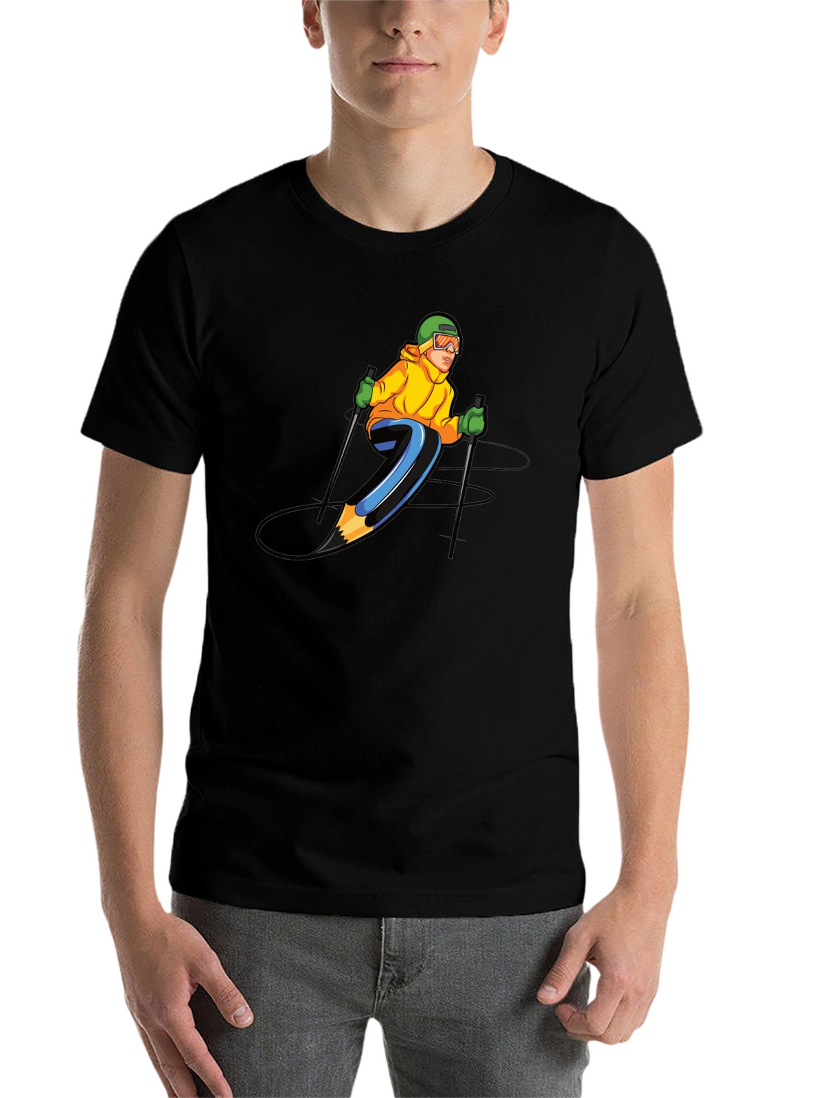 Skiing Pencil Graphic T-Shirt