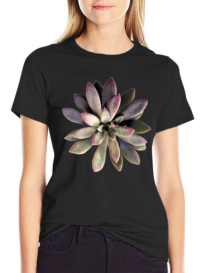 Succulent Graphic Print Black T-Shirt
