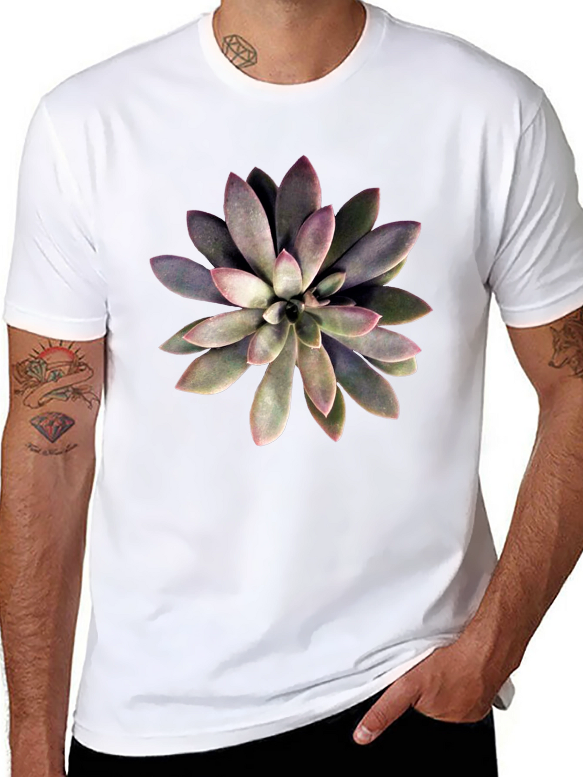 Succulent Graphic Print Black T-Shirt