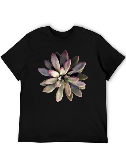 Succulent Graphic Print Black T-Shirt