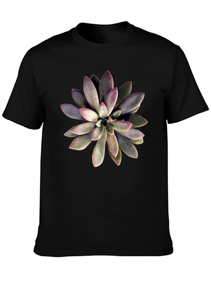Succulent Graphic Print Black T-Shirt