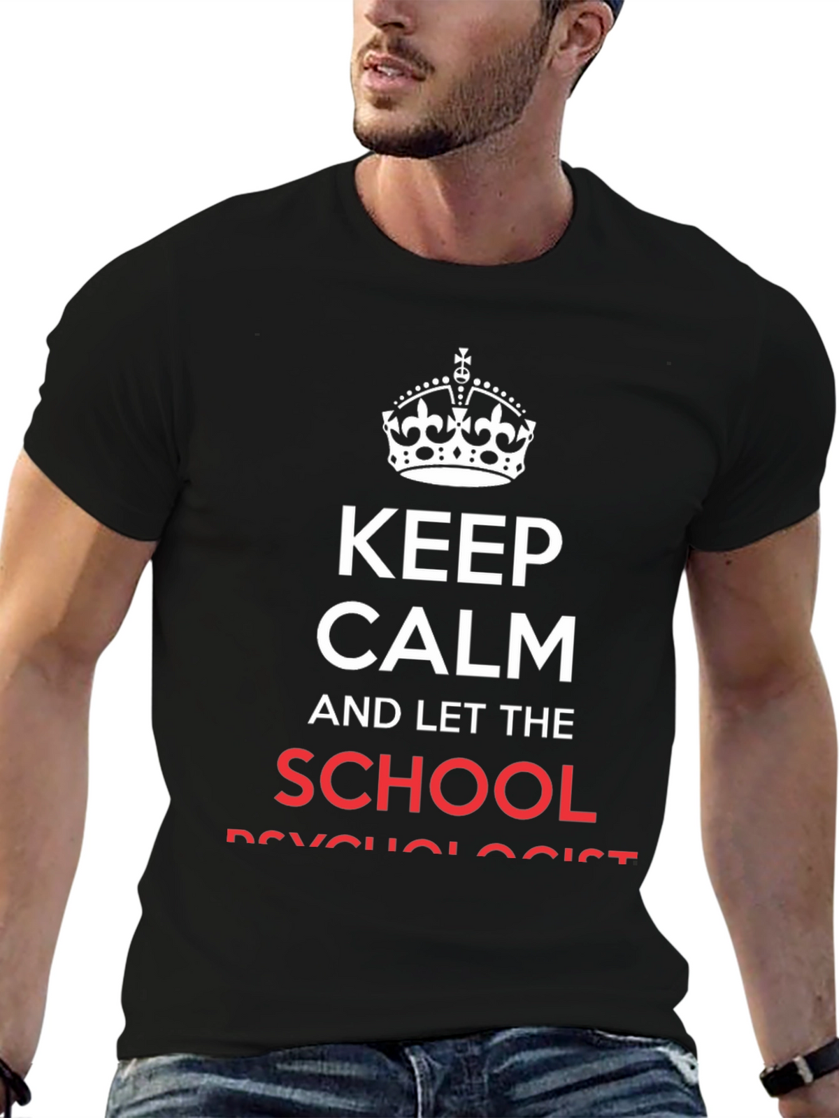 Keep Calm School Psychologist Black Cotton T-Shirt
