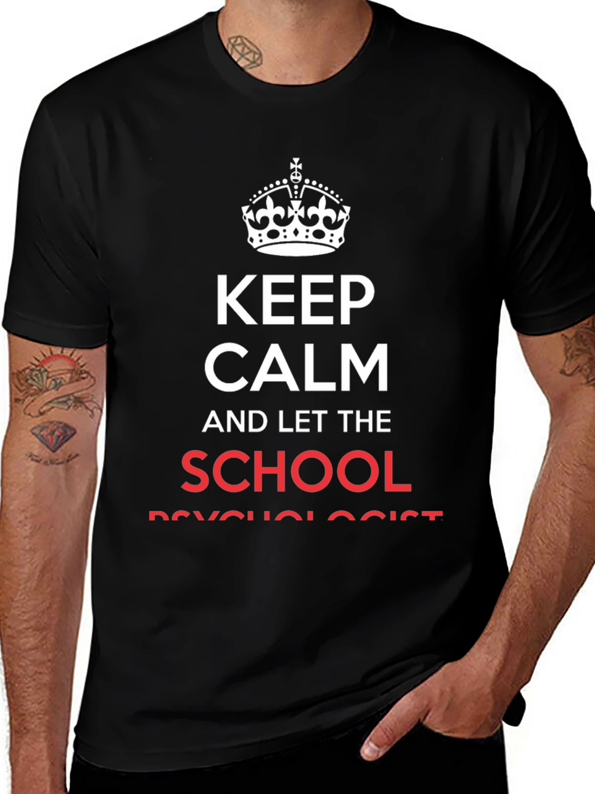 Keep Calm School Psychologist Black Cotton T-Shirt