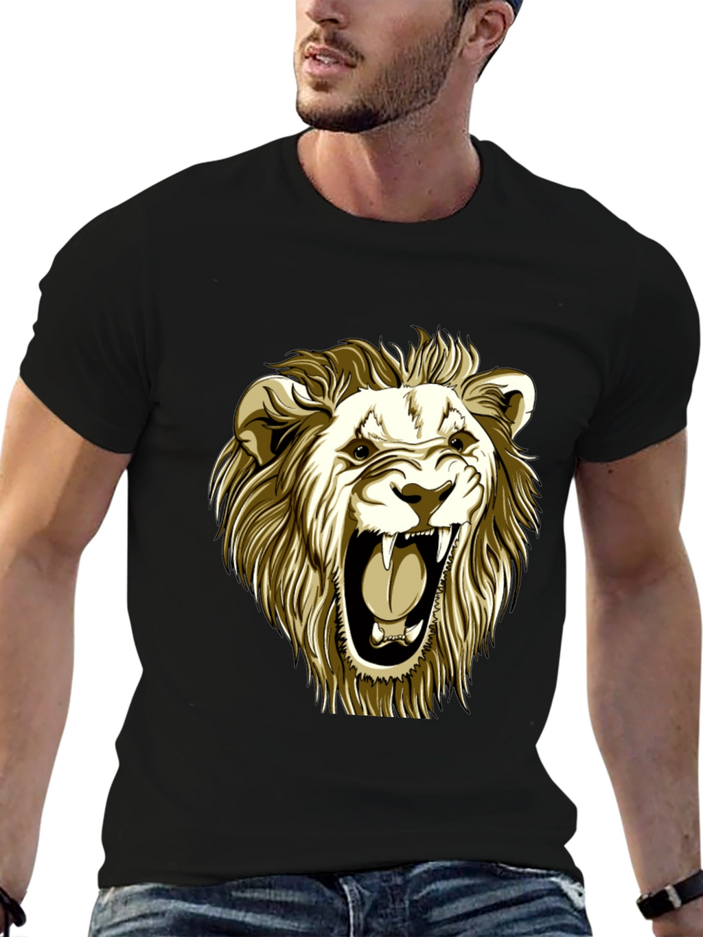 Roaring Lion Graphic Tee - Black Cotton T-Shirt