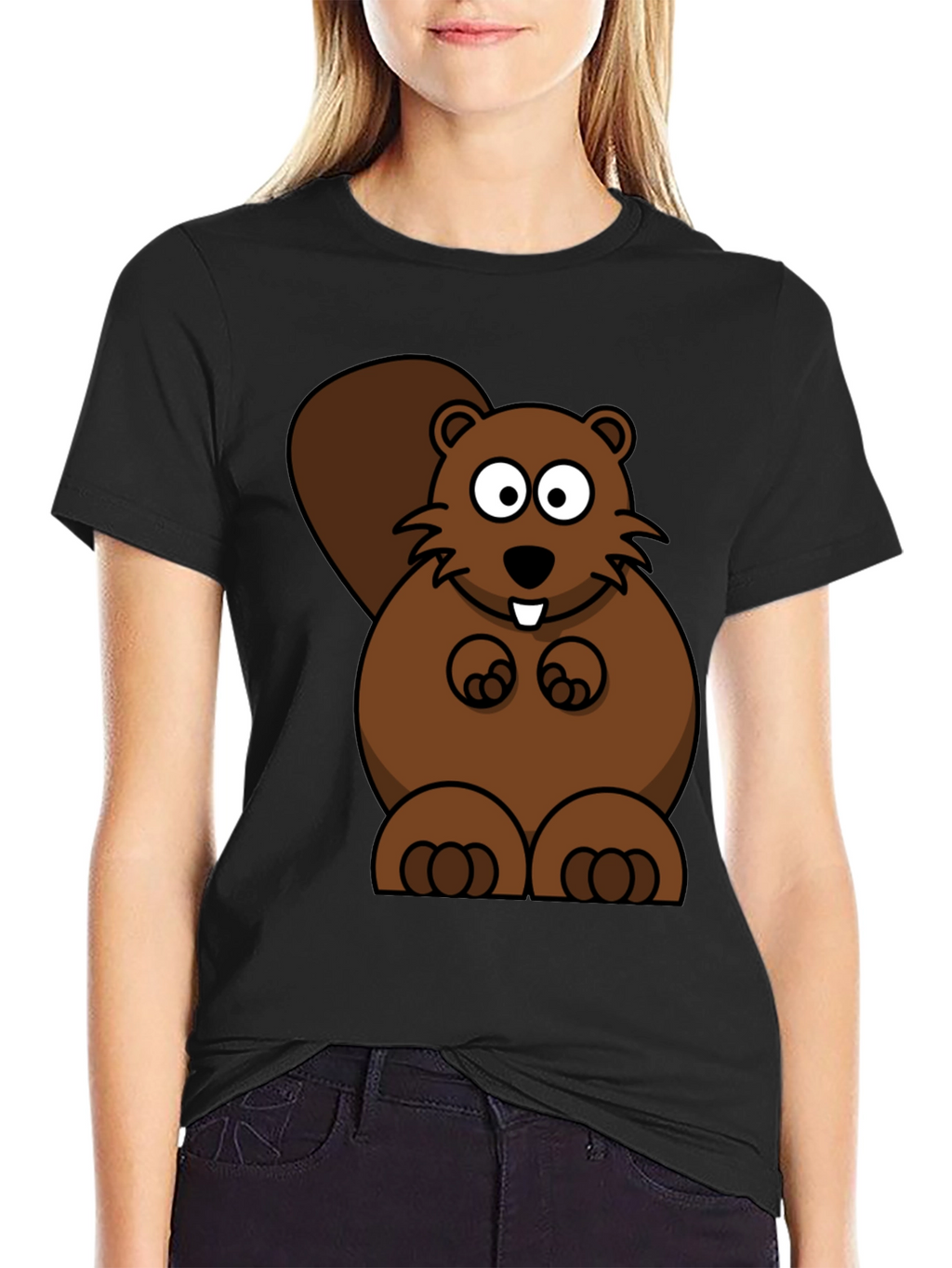 Cartoon Beaver Graphic Print T-Shirt