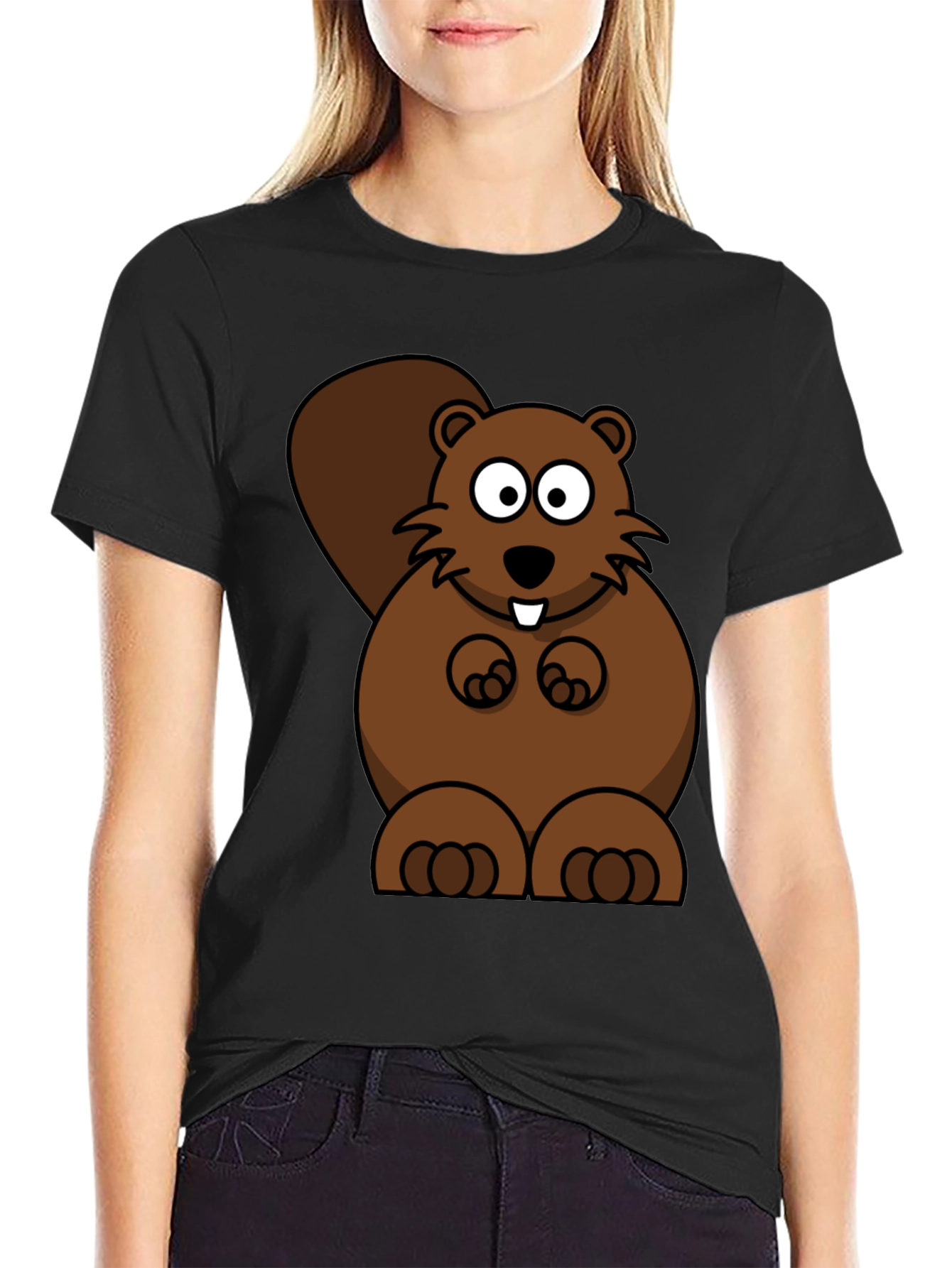 Cartoon Beaver Graphic Print T-Shirt