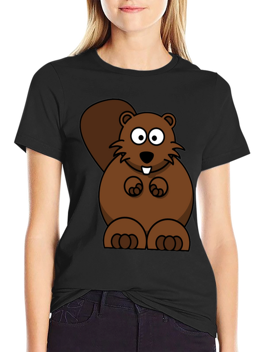 Cartoon Beaver Graphic Print T-Shirt