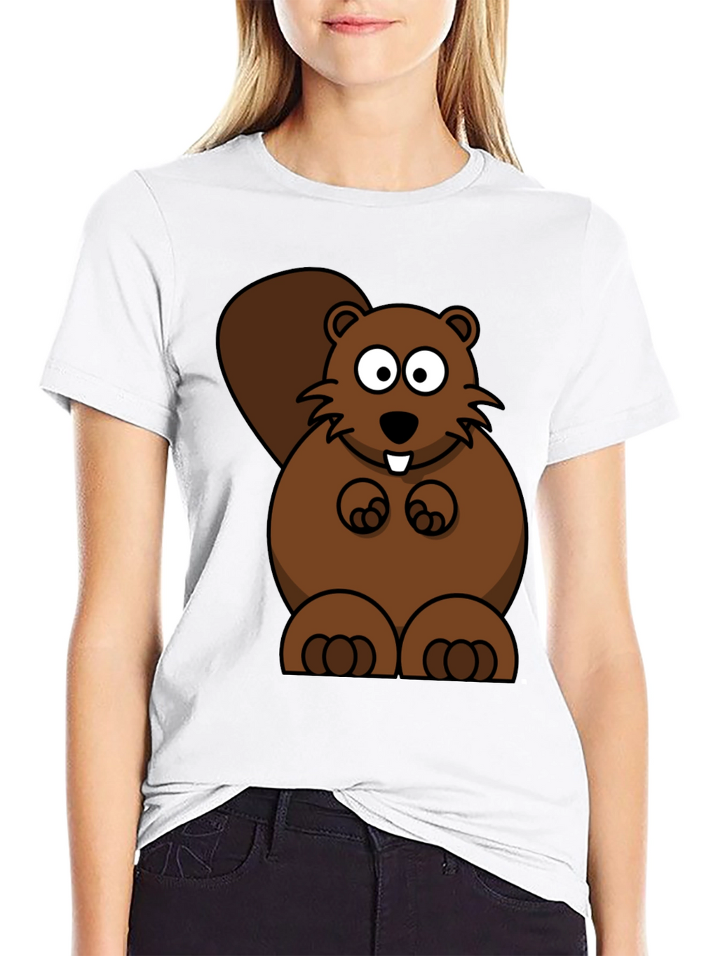 Cartoon Beaver Graphic Print T-Shirt