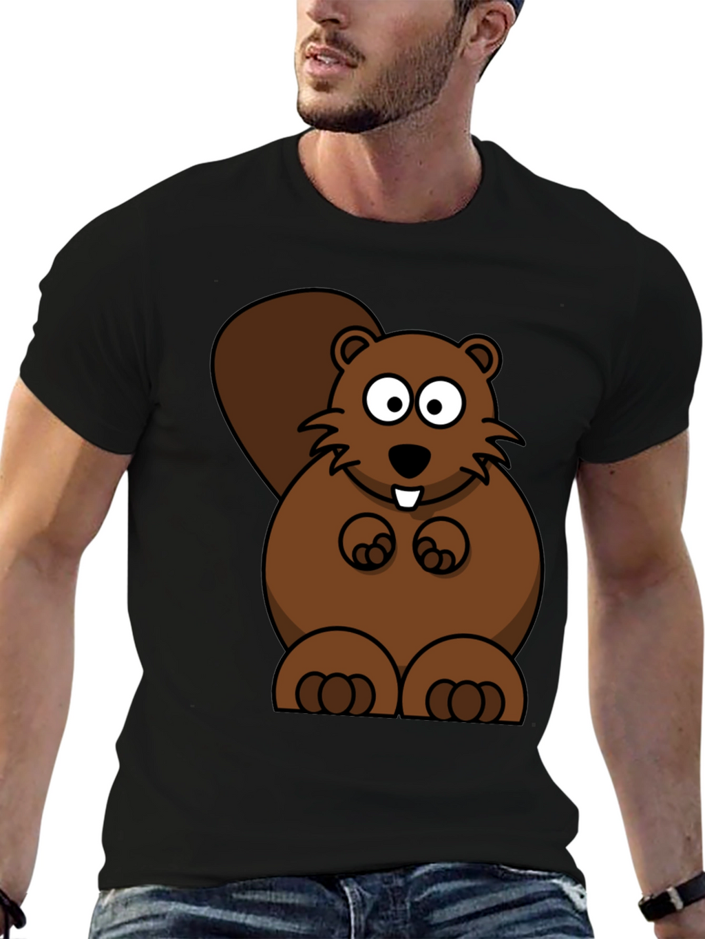 Cartoon Beaver Graphic Print T-Shirt