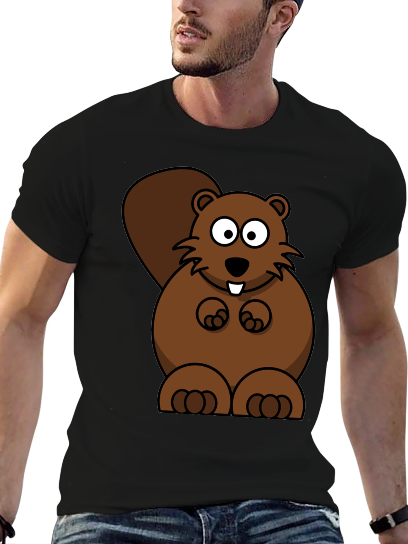 Cartoon Beaver Graphic Print T-Shirt