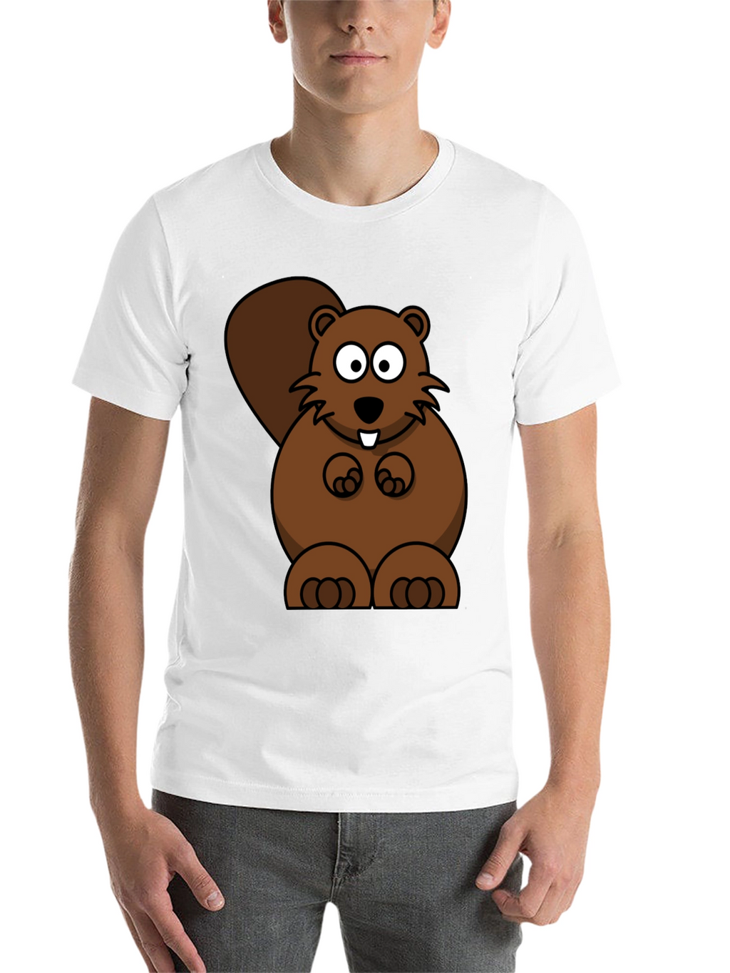 Cartoon Beaver Graphic Print T-Shirt