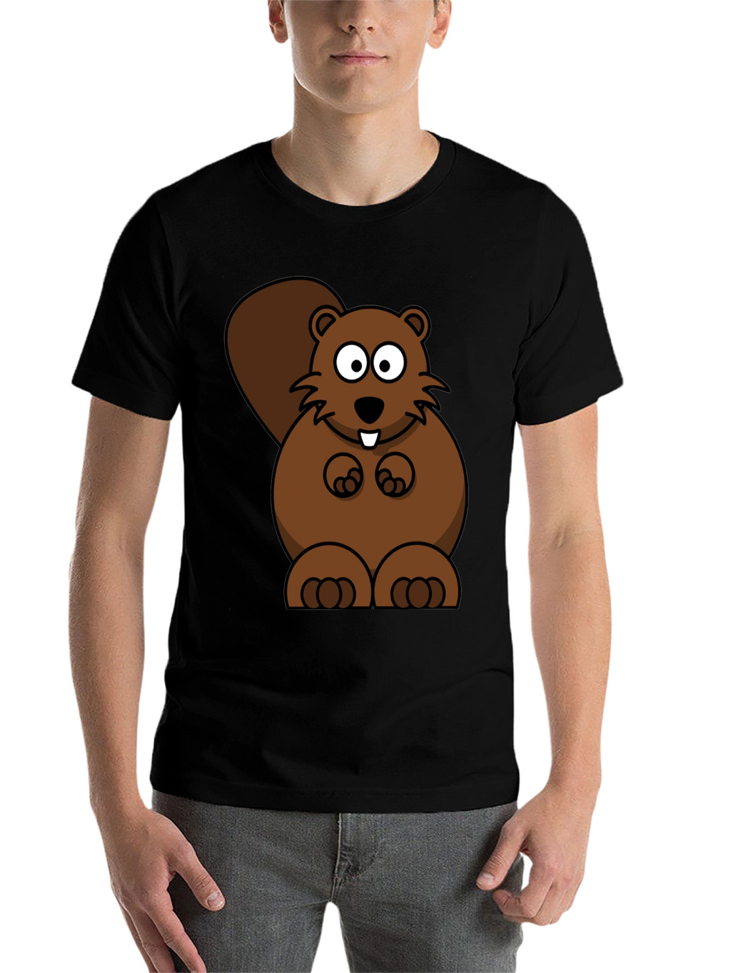 Cartoon Beaver Graphic Print T-Shirt