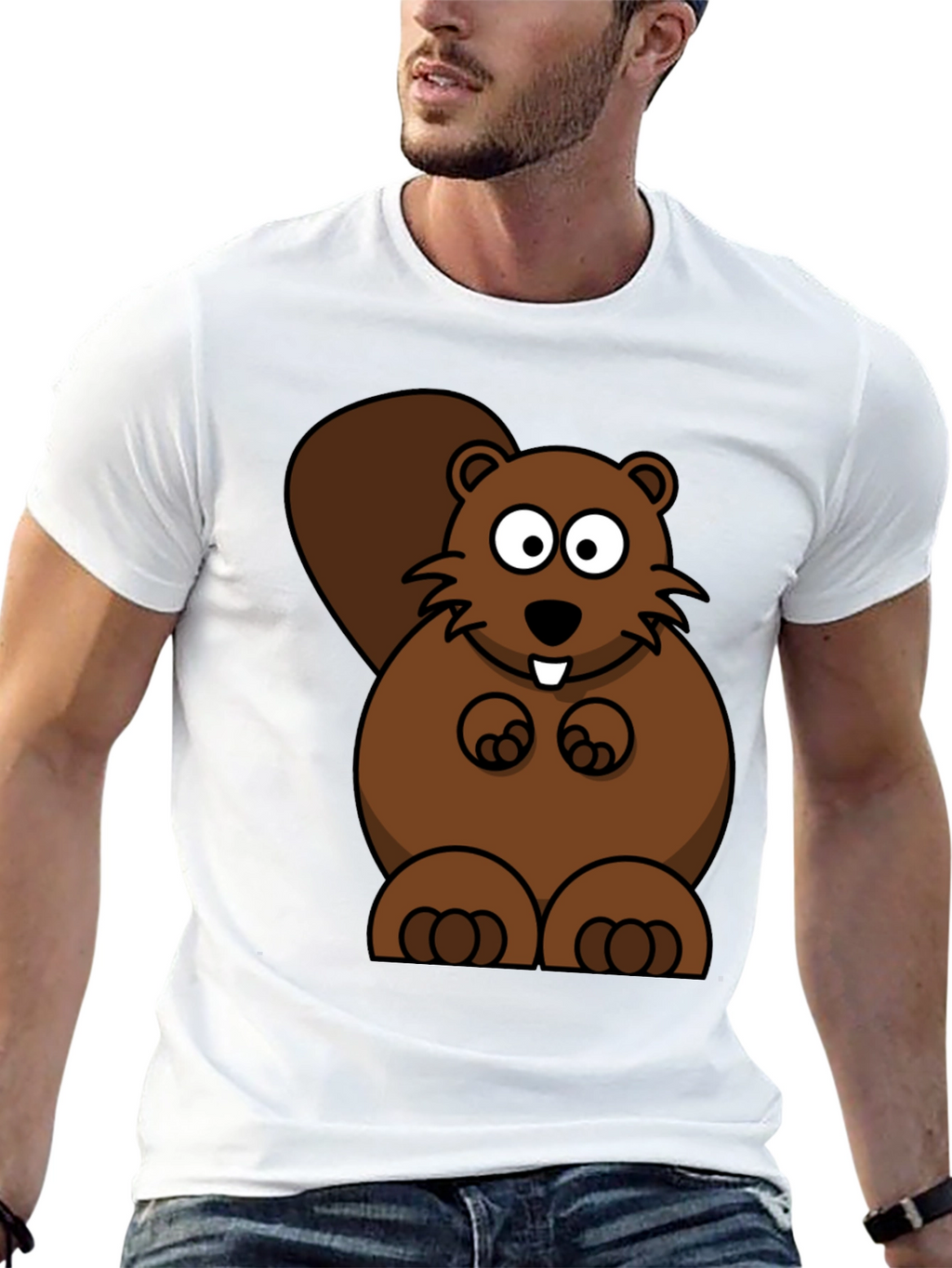 Cartoon Beaver Graphic Print T-Shirt