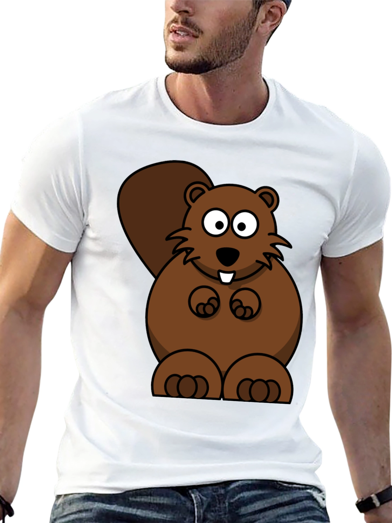 Cartoon Beaver Graphic Print T-Shirt