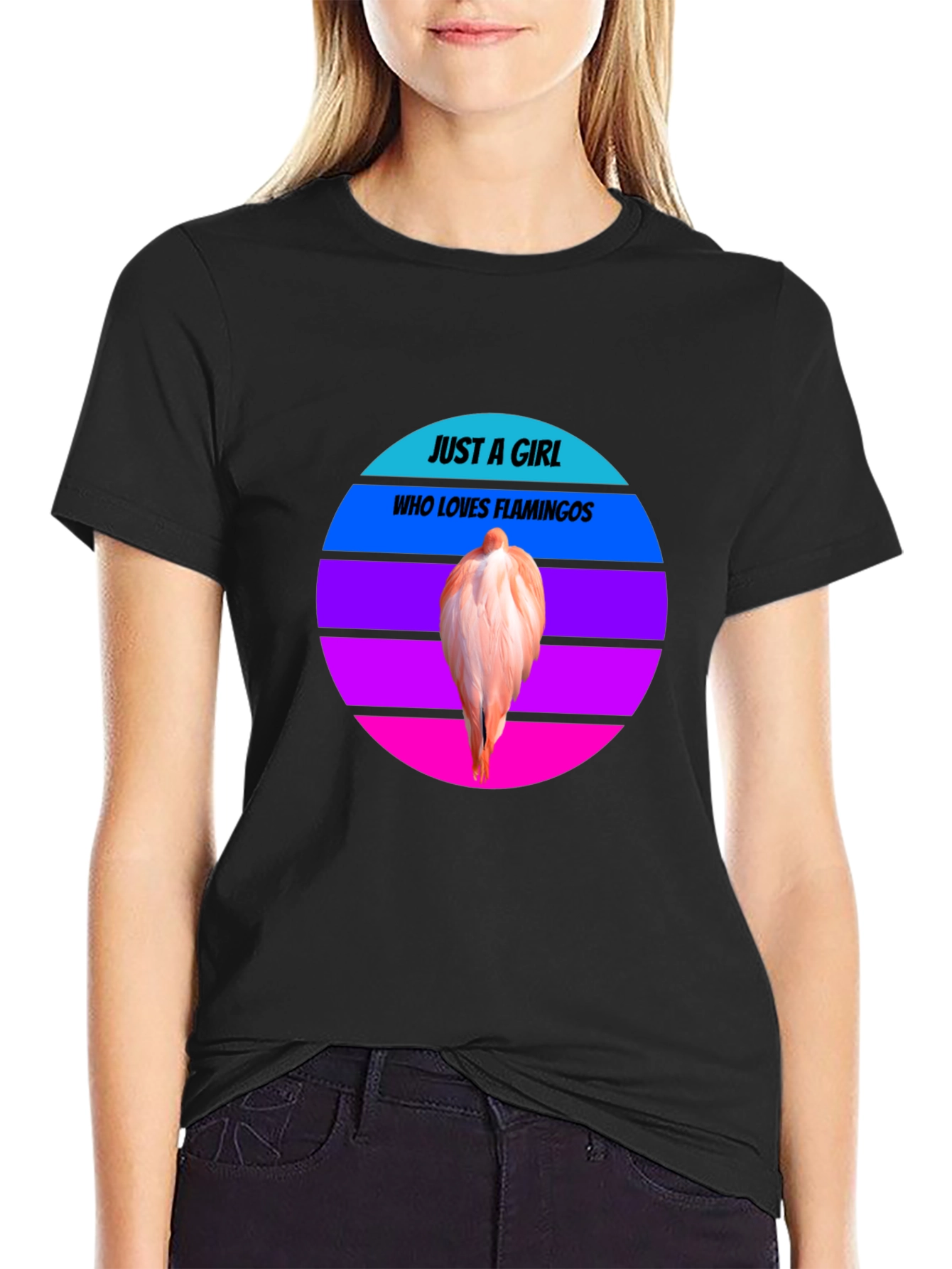 Just A Girl Who Loves Flamingos Black Tee