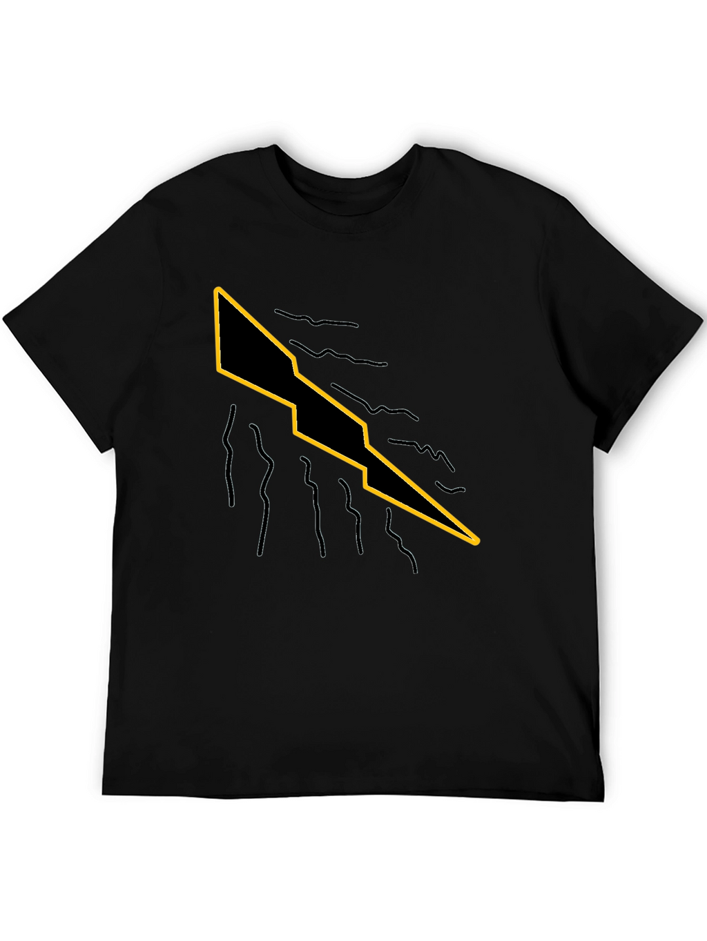 Mens Black T-Shirt with Graphic Lightning Bolt Design