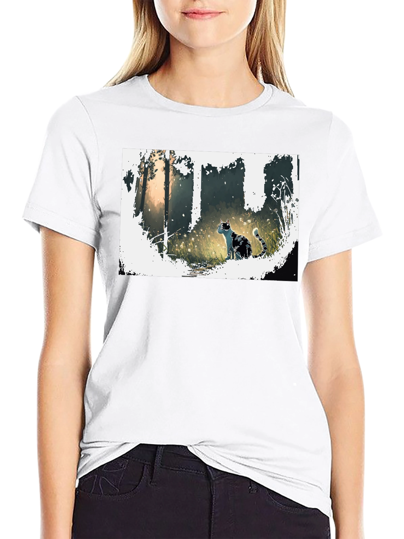Nature Cat Graphic Tee - Stylish Black T-Shirt