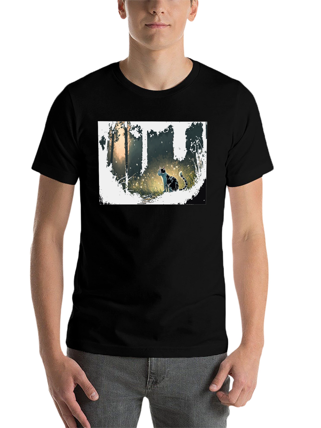 Nature Cat Graphic Tee - Stylish Black T-Shirt