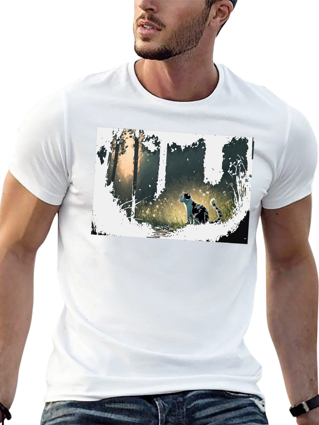 Nature Cat Graphic Tee - Stylish Black T-Shirt