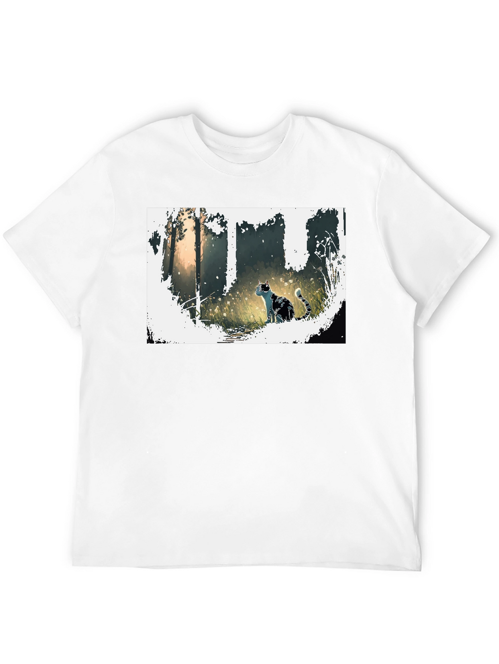 Nature Cat Graphic Tee - Stylish Black T-Shirt