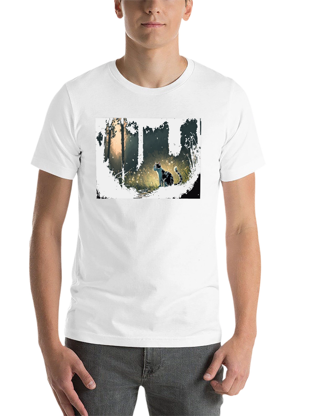 Nature Cat Graphic Tee - Stylish Black T-Shirt