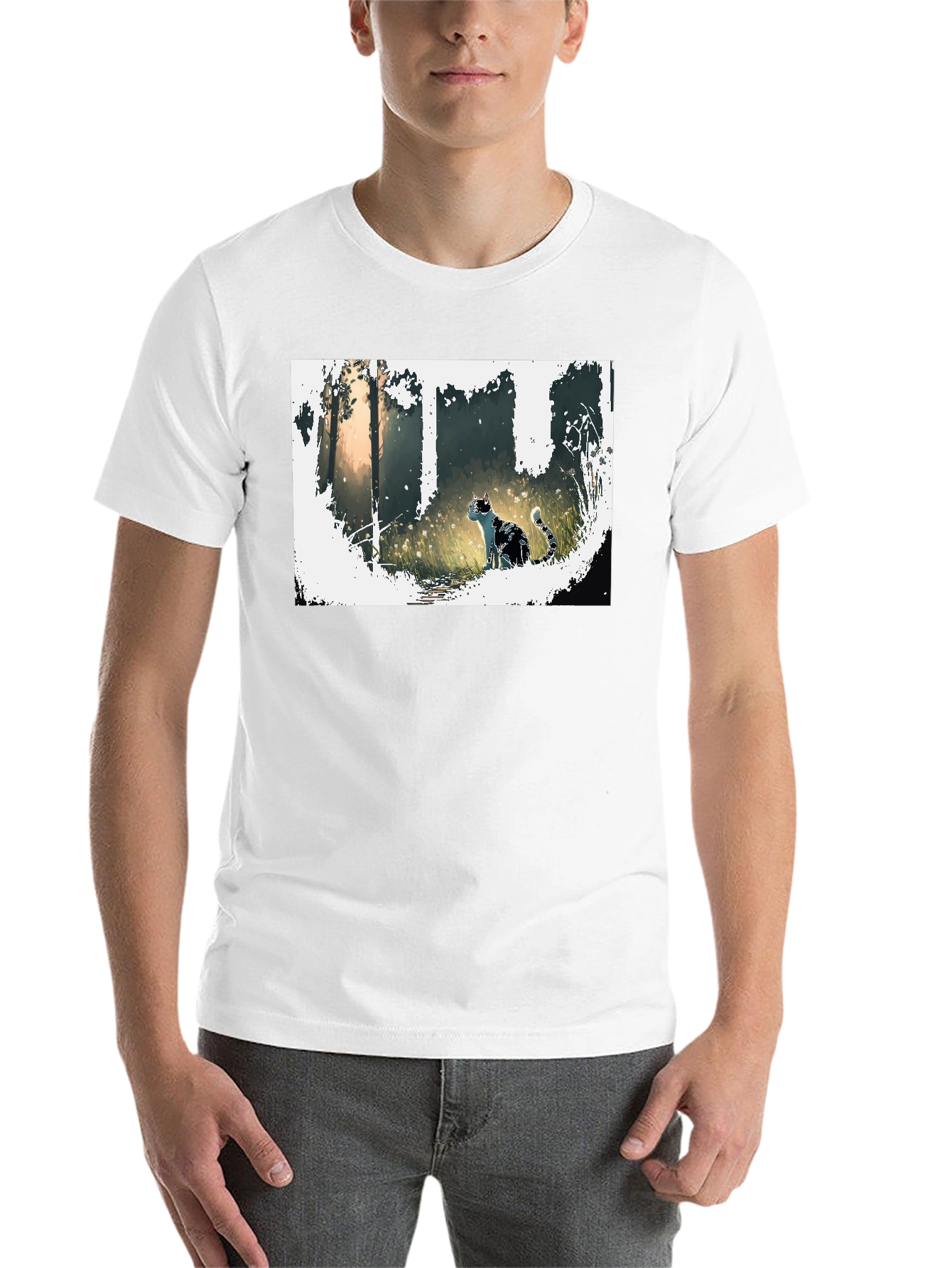 Nature Cat Graphic Tee - Stylish Black T-Shirt