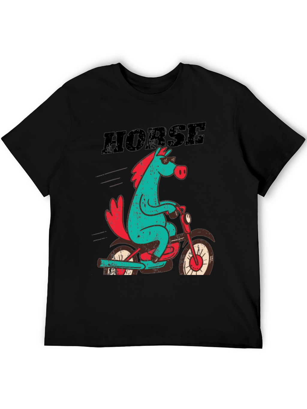 Horse on Motorcycle Graphic T-Shirt - Black