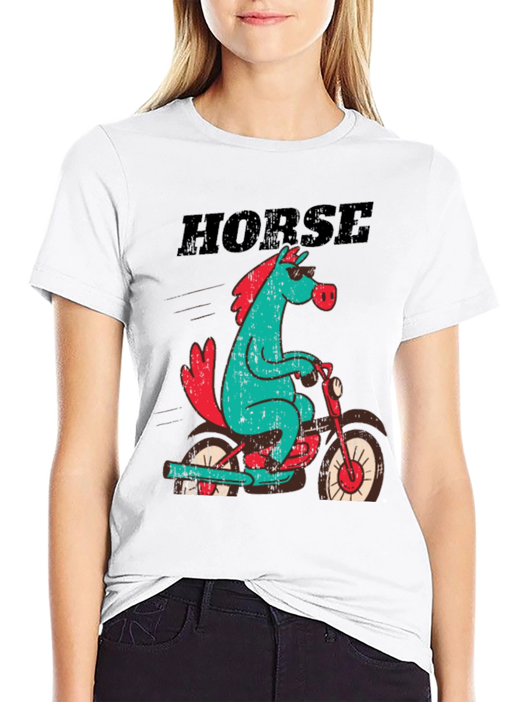 Horse on Motorcycle Graphic T-Shirt - Black