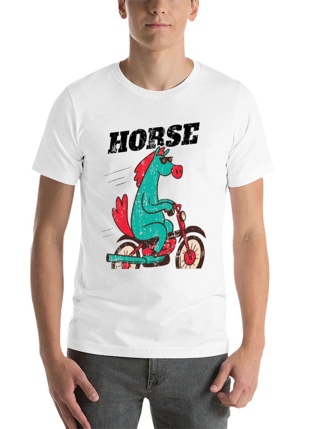 Horse on Motorcycle Graphic T-Shirt - Black