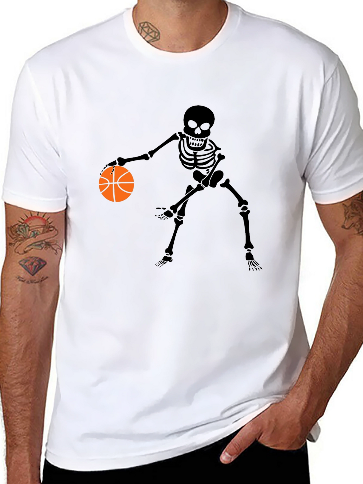 Skeleton Basketball Player Graphic Tee - Black