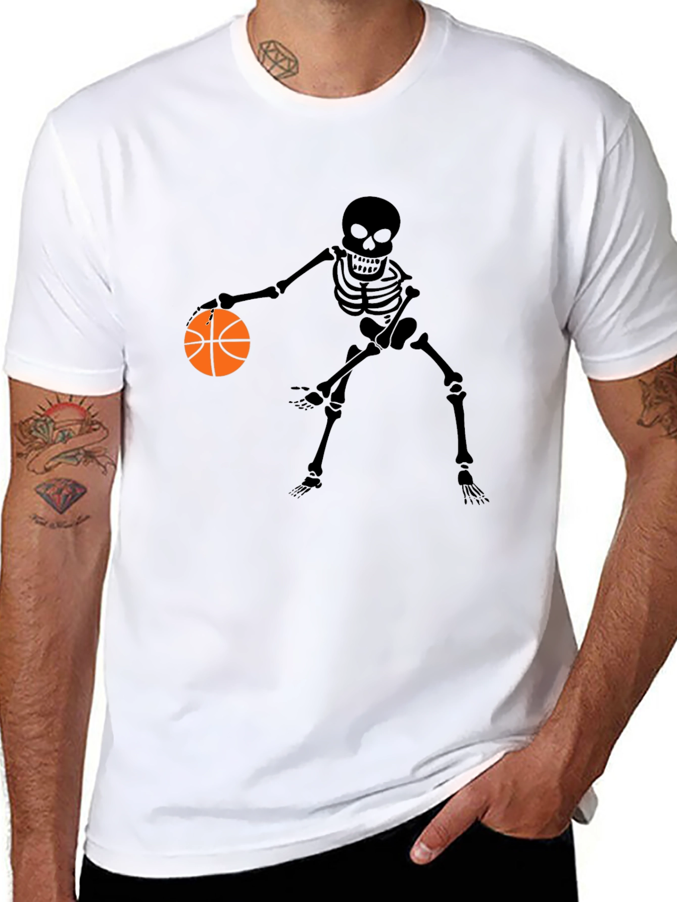 Skeleton Basketball Player Graphic Tee - Black