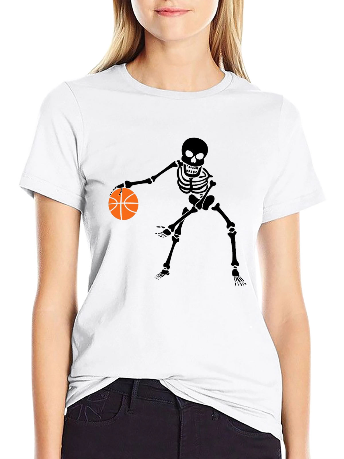 Skeleton Basketball Player Graphic Tee - Black
