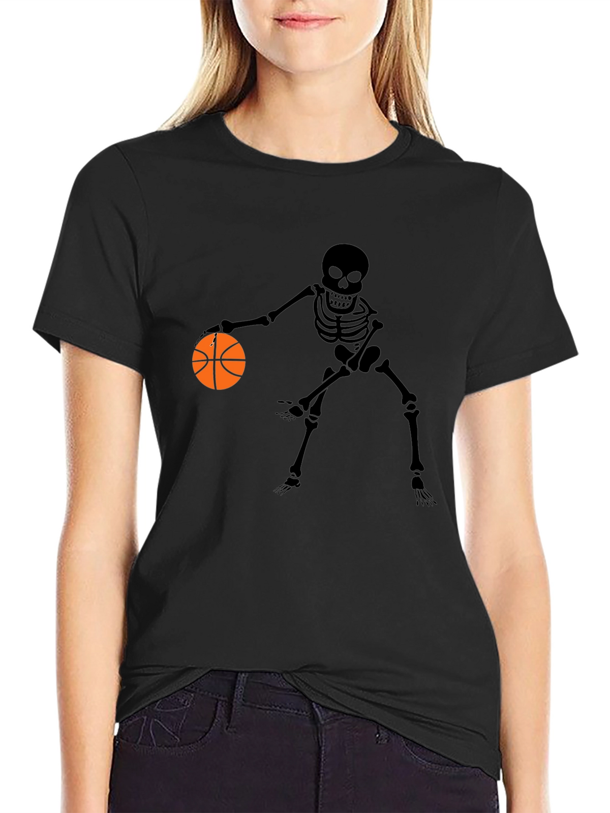 Skeleton Basketball Player Graphic Tee - Black