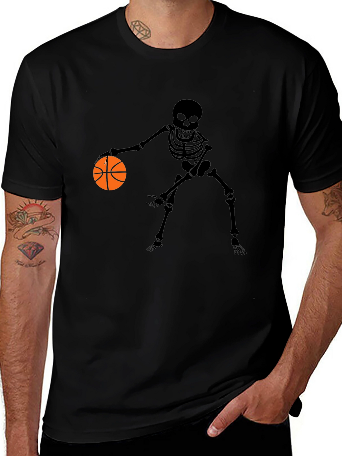 Skeleton Basketball Player Graphic Tee - Black