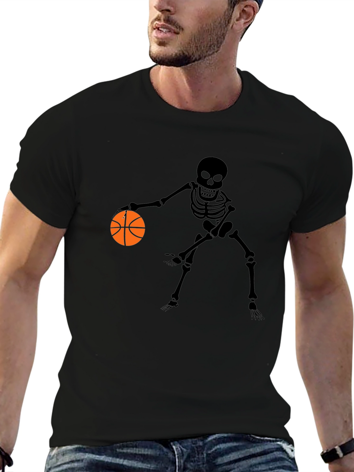 Skeleton Basketball Player Graphic Tee - Black