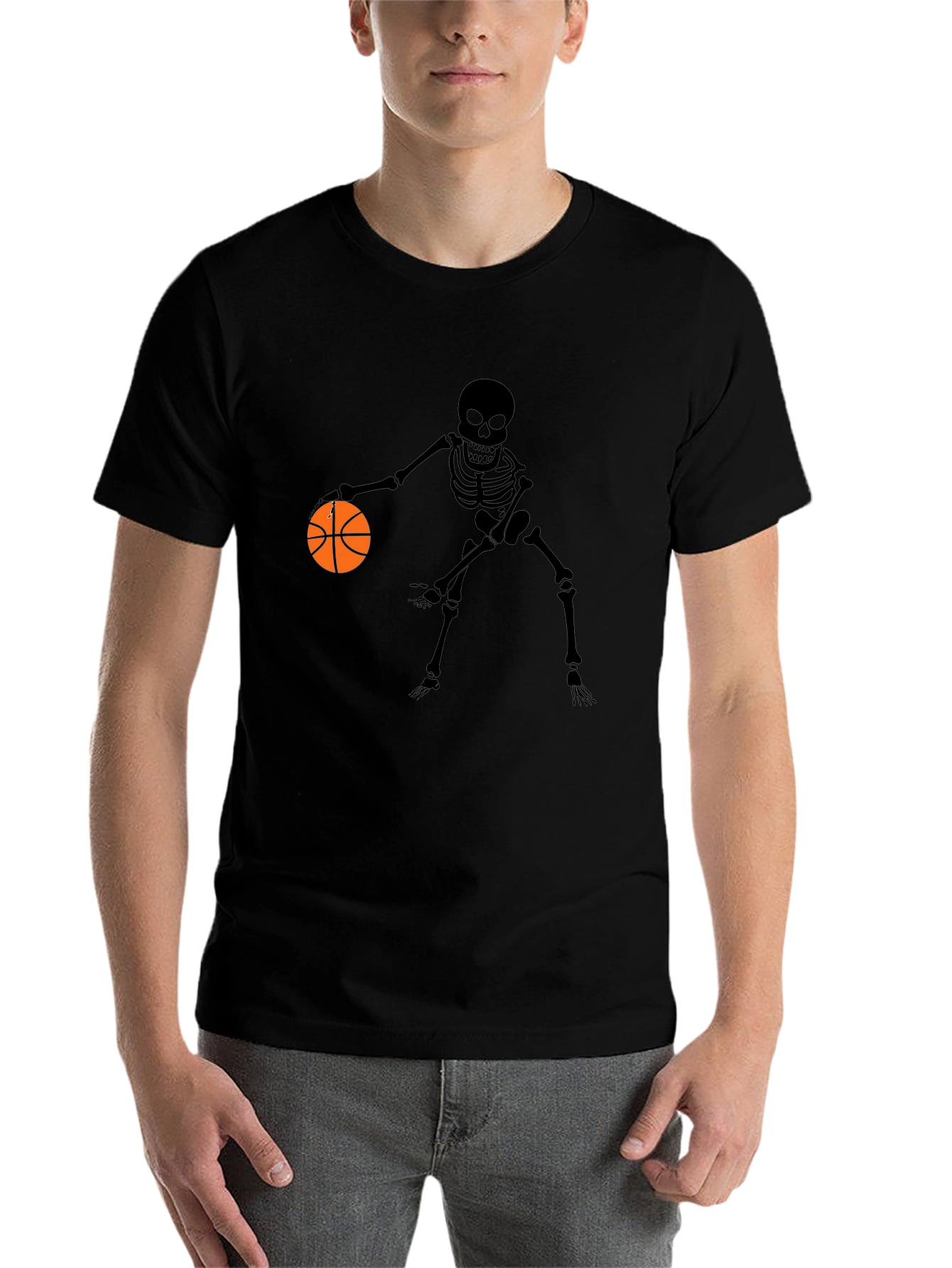 Skeleton Basketball Player Graphic Tee - Black