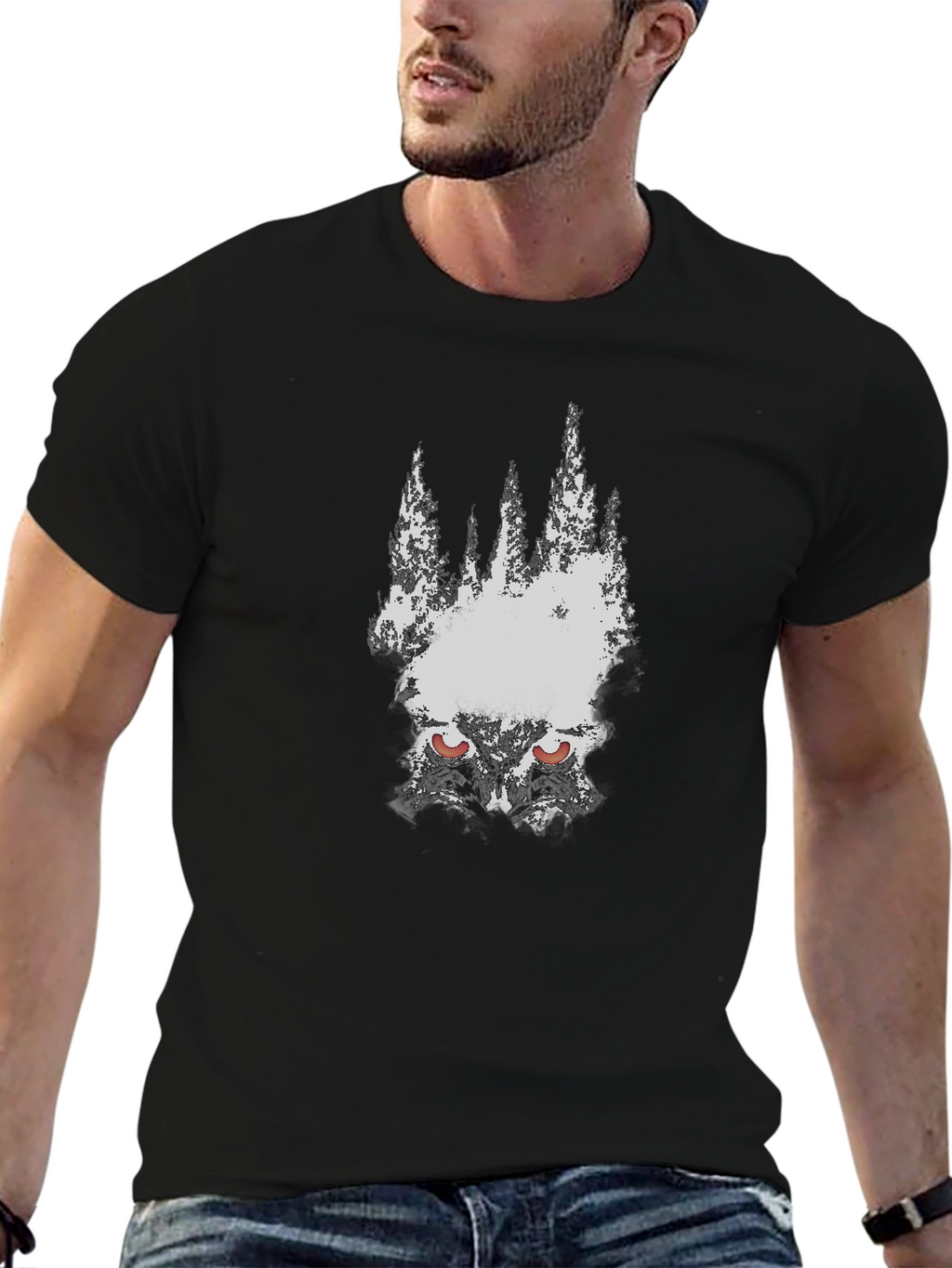 Mens Black Graphic Tee - Wolf Eyes Design