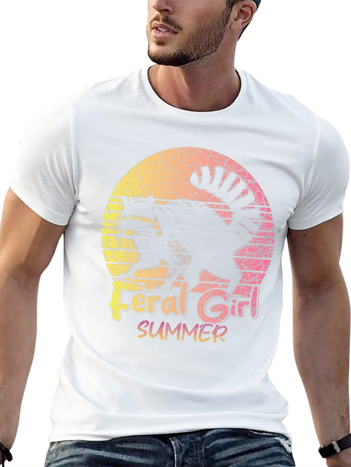 Feral Girl Summer Raccoon Graphic Tee