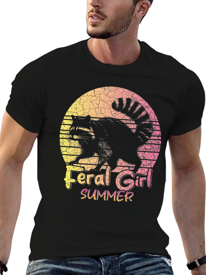 Feral Girl Summer Raccoon Graphic Tee